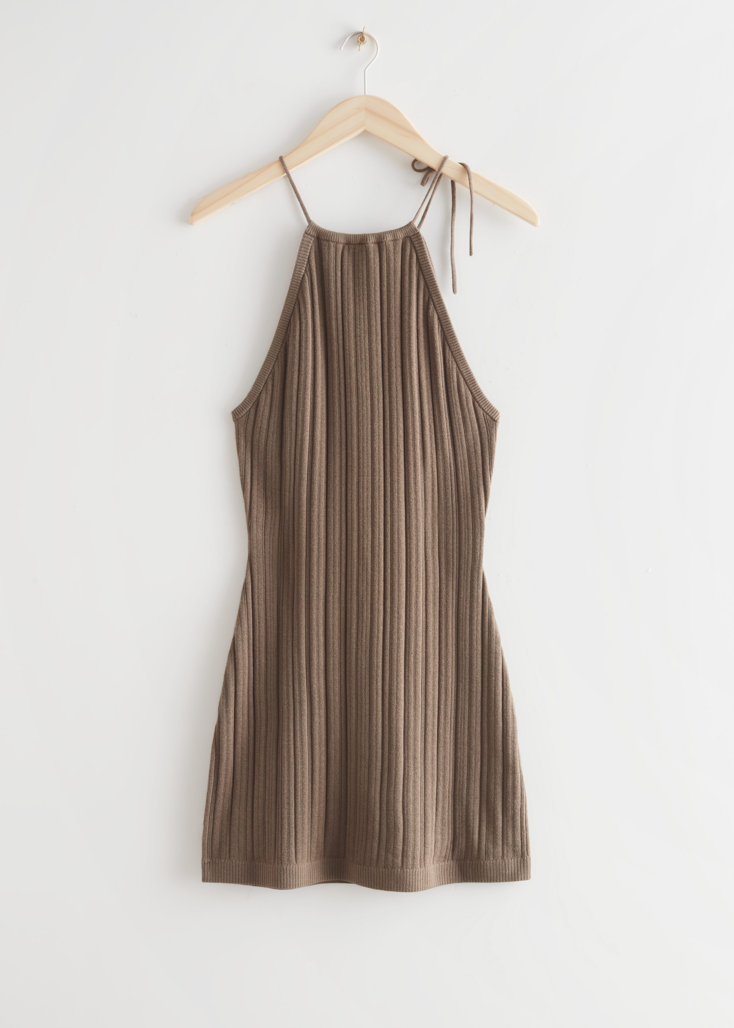 Textured Halter Mini Dress Mole Brown ...
